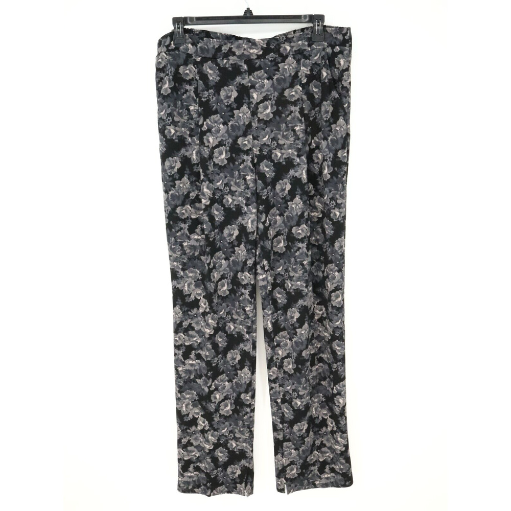 Isaac Mizrahi Live Pants Tall Womens XLT Black Gray Floral Crepe Pockets Resort
